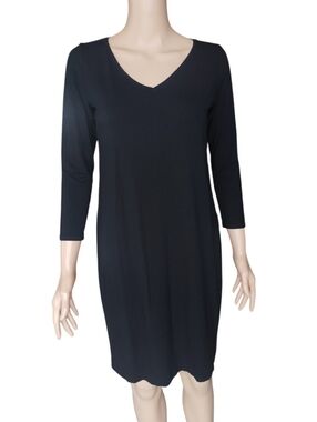 Eileen Fisher T-shirt dress extra small XS viscose black minimalist stretch